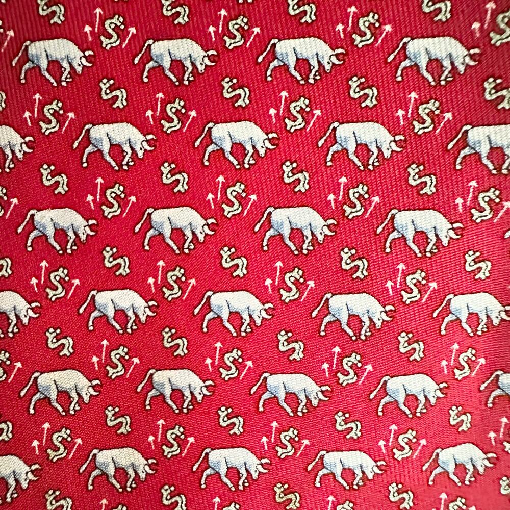 Vineyard Vines Martha Handpicked Shep Ian Red Silk Bull Market Dollar Money Tie - Picture 5 of 7